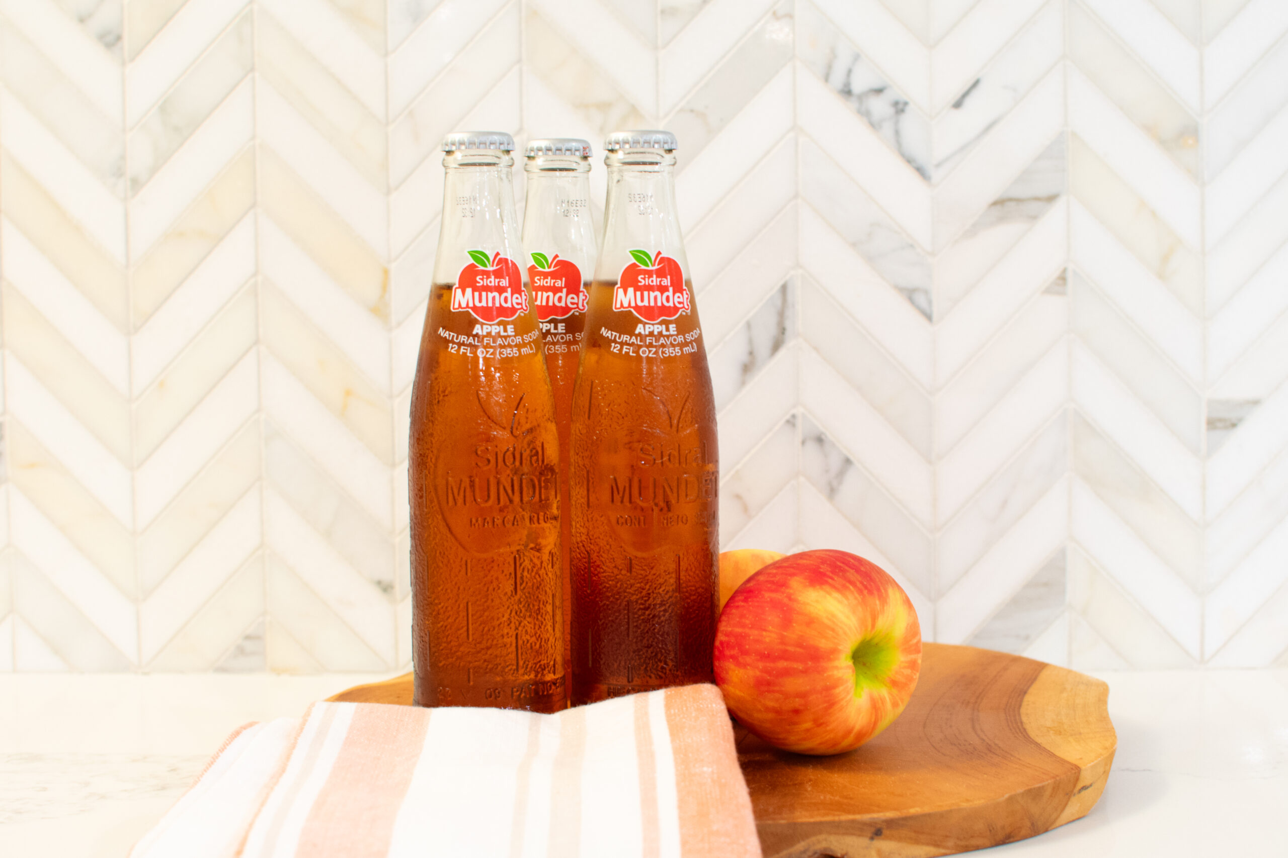 Apple soda and Herringbone Tile