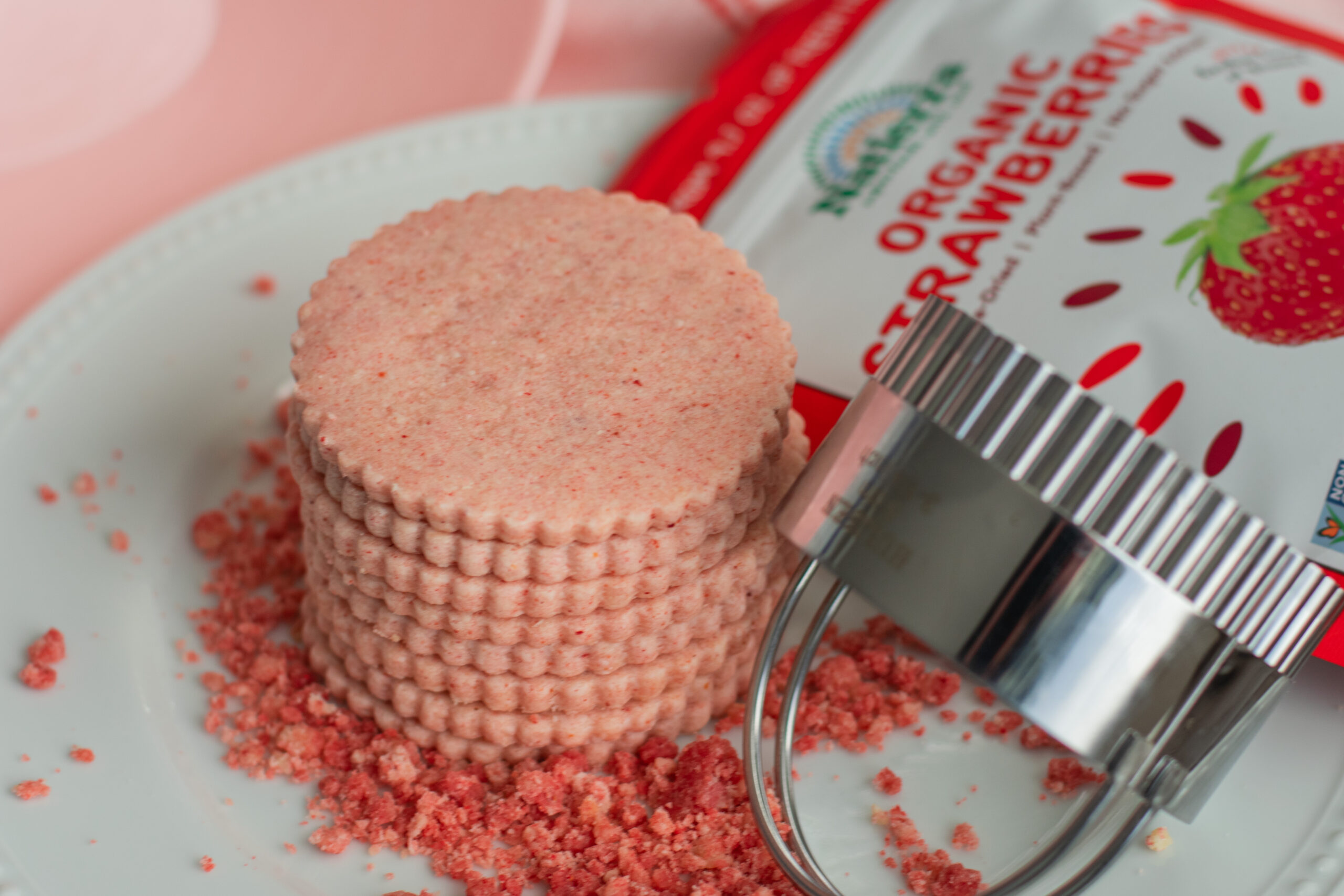 Strawberry Shortcake Ice Cream sandwiches made with Strawberry Shortbread Cookies