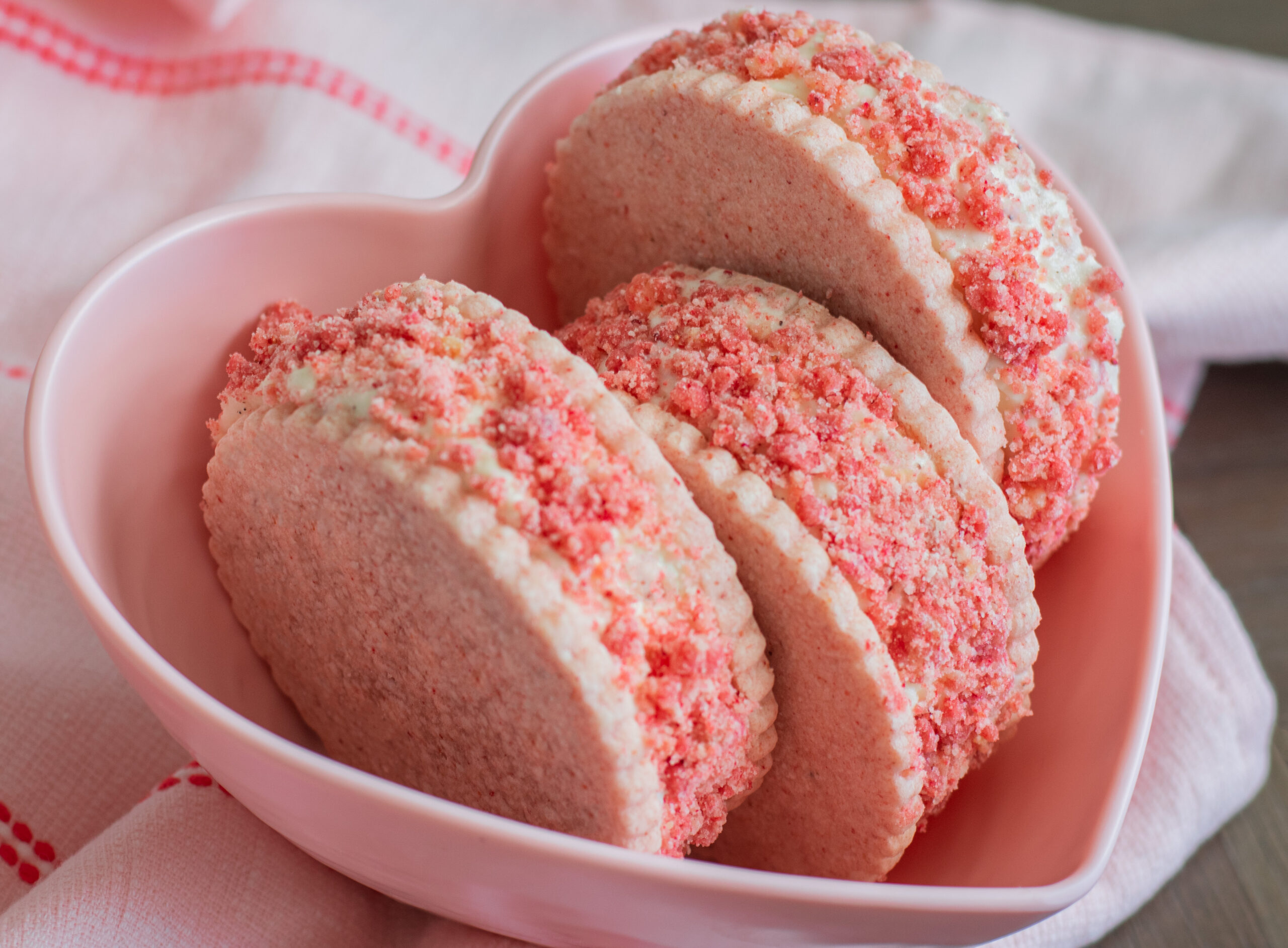 Strawberry Shortcake Ice Cream sandwiches made with Strawberry Shortbread Cookies