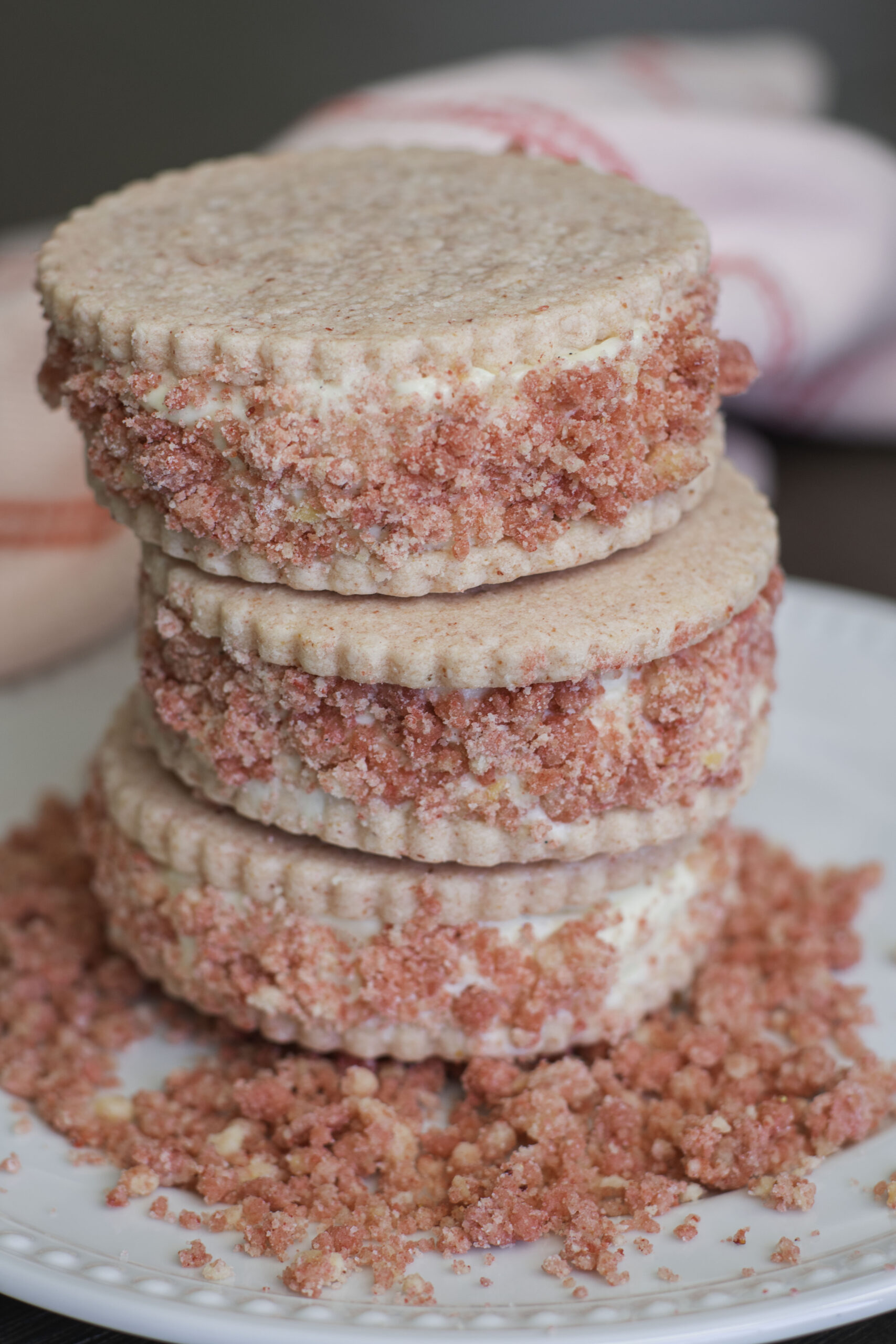 Strawberry Shortcake Ice Cream sandwiches made with Strawberry Shortbread Cookies