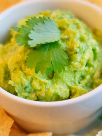 Easy Guacamole with Cilantro Leaf Garnish