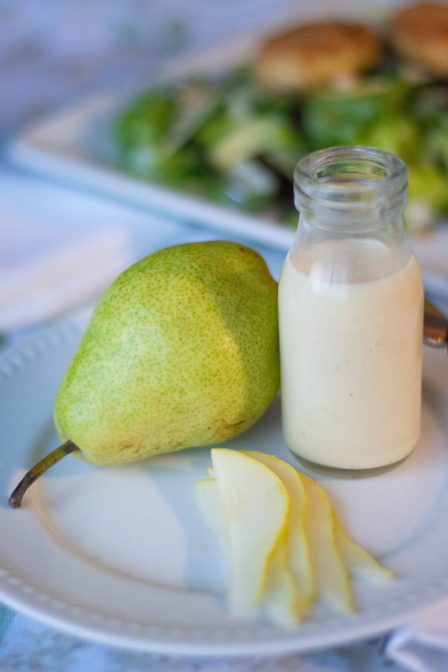 herb crusted goat cheese pear salad, pear vinaigrette