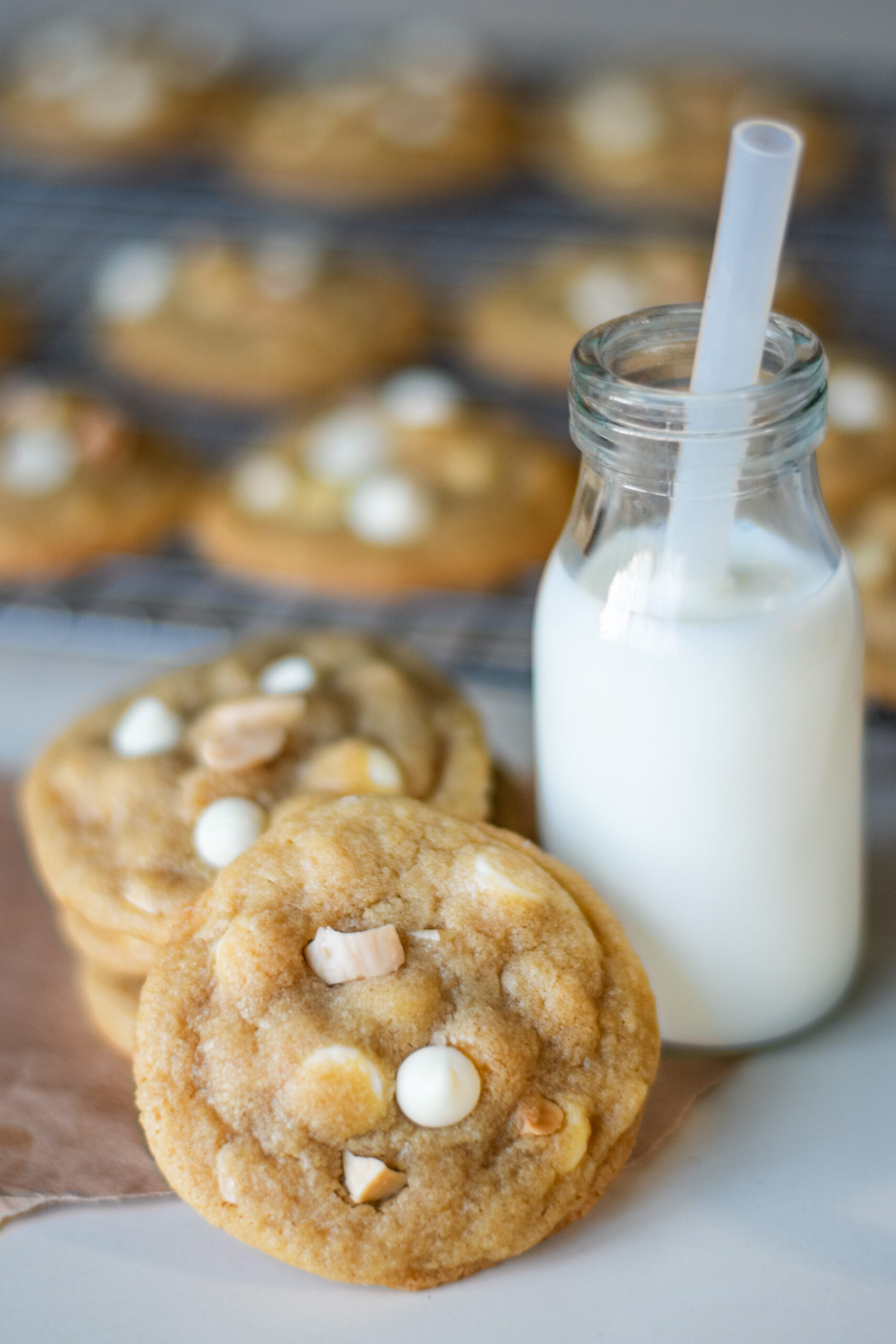 White Chocolate Chip Marcona Cookies with a glass of Milk