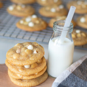 White Chocolate Chip Marcona Cookies with a Bottle of Milk