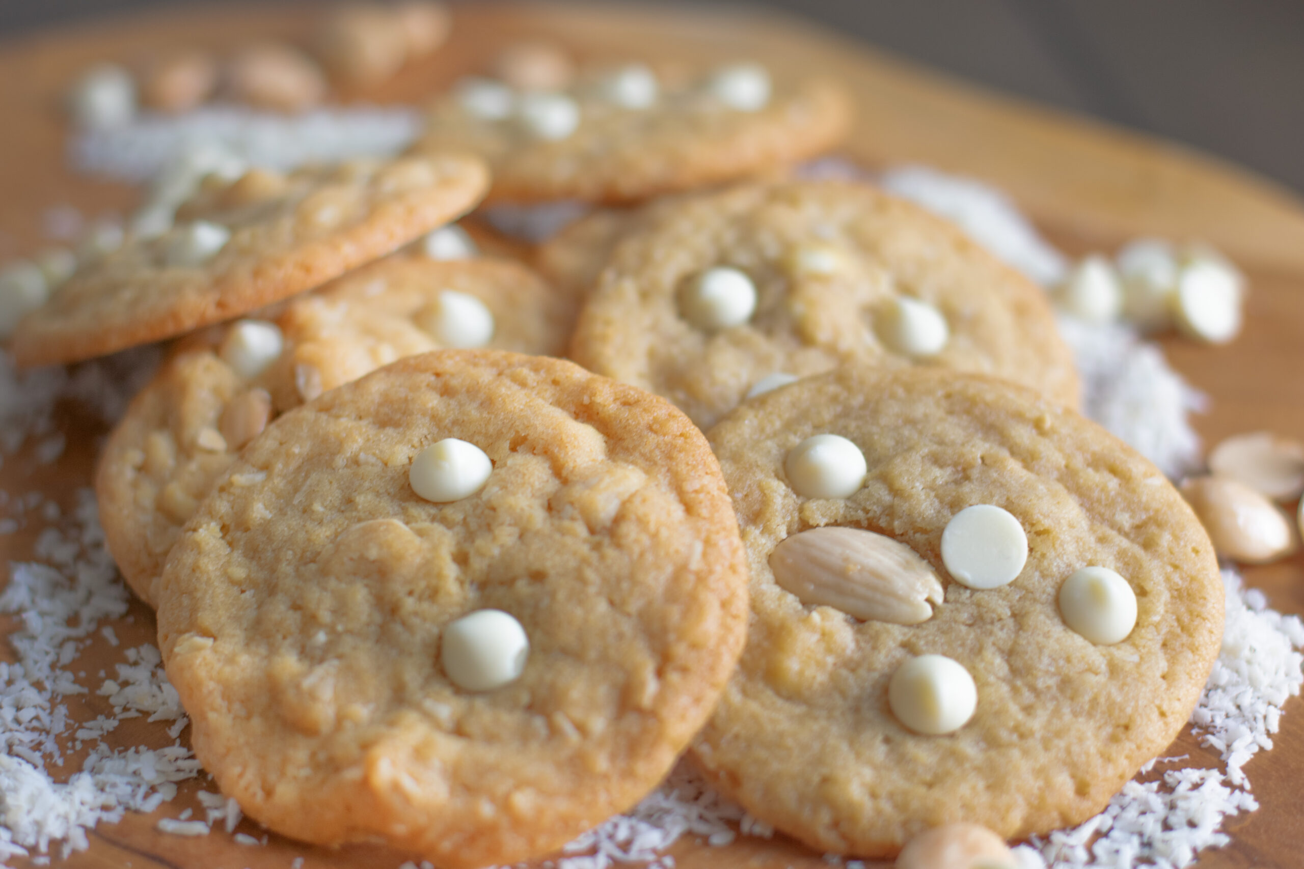 Spring-inspired coconut cookies with a crunchy texture from Marcona almonds and sweet coconut flakes.