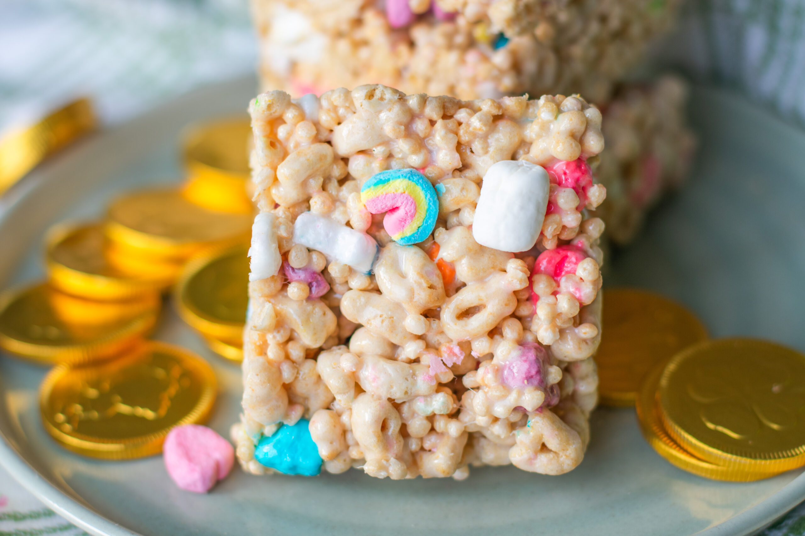 Lucky Charms Marshmallow Bars. St Patrick's Day Rice Krispie Treats and Easter Rice Krispie Treats