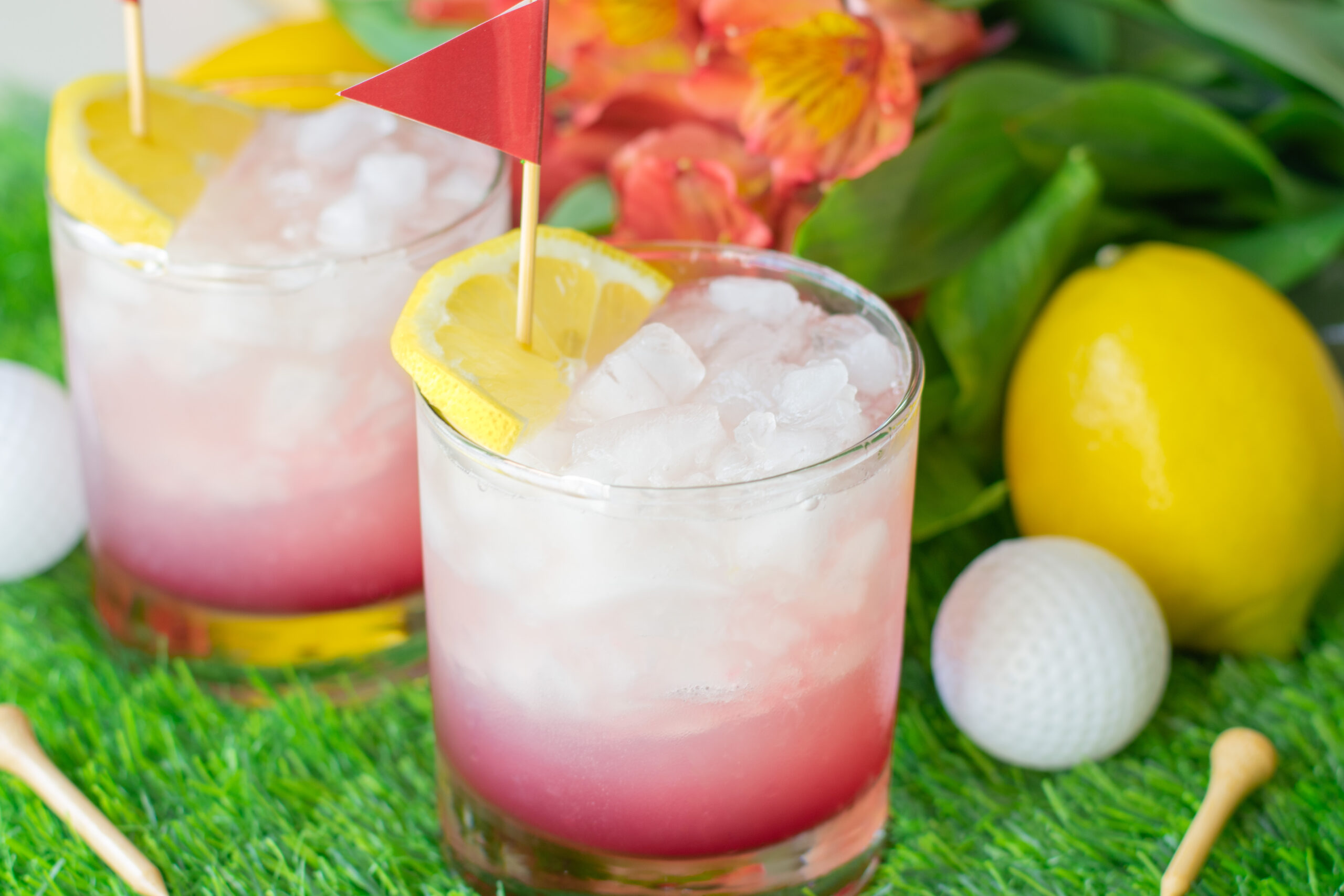 masters azalea drink mocktail with golf balls tees and flag picks