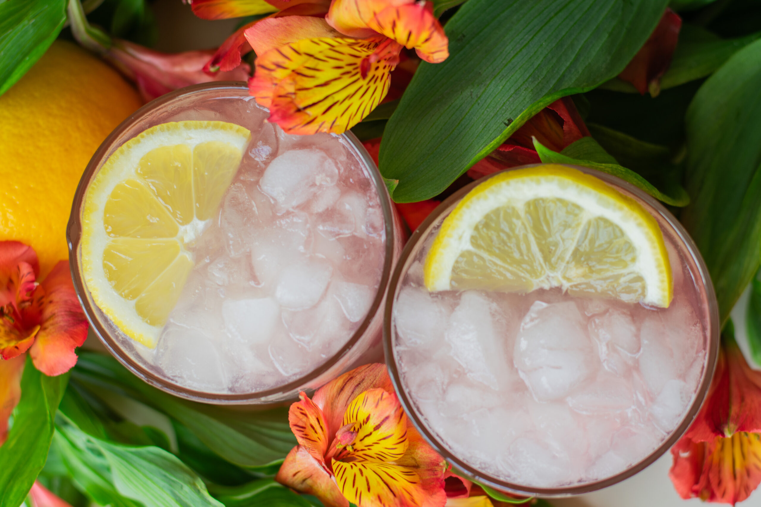 azalea drink recipe two glasses with lemon halves top view