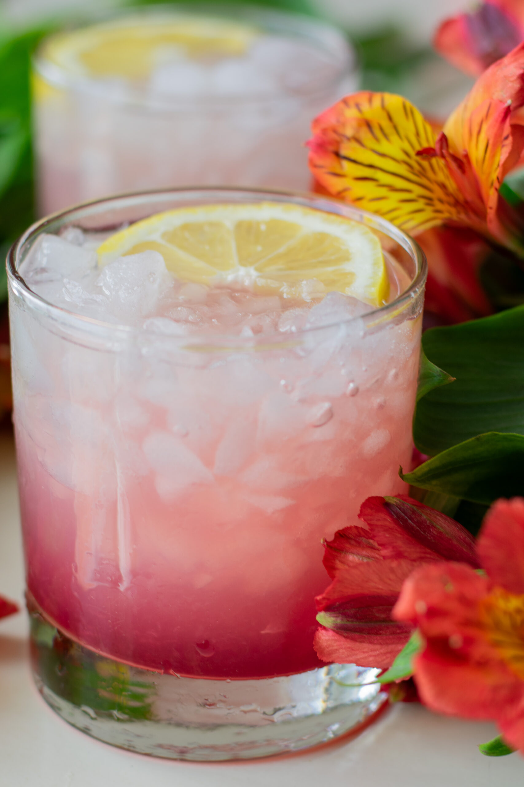 azalea drink recipe with pomegranate gradient lemon slice and flowers