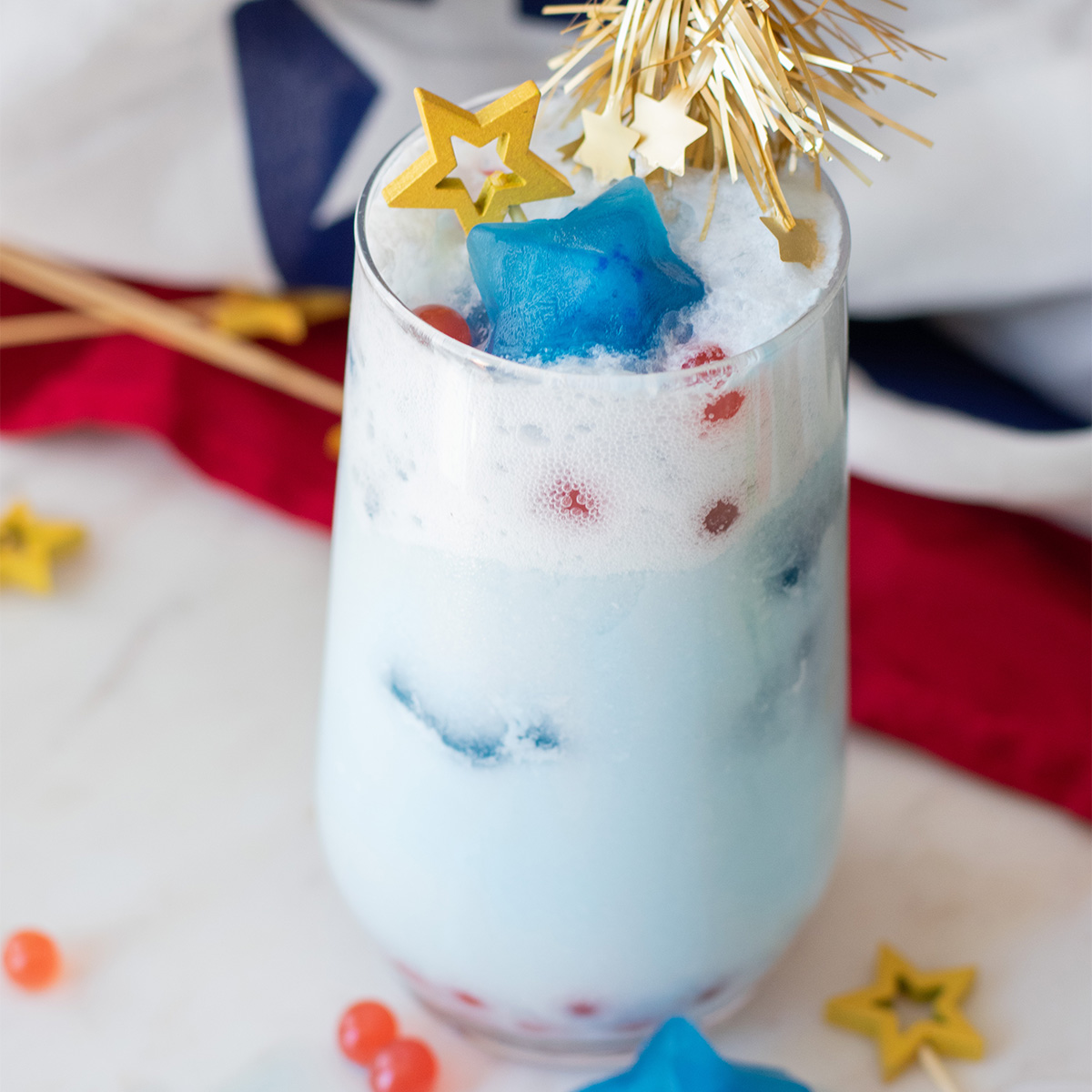 Red, White & Boba Sparkler (Easy Patriotic Mocktail Recipe)